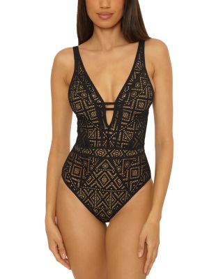 Crochet Plunge One Piece Swimsuit