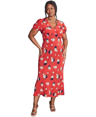 Floral Puff Sleeve Midi Dress