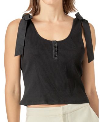 Women's Mixed Media Bow Tie Ribbed Henley