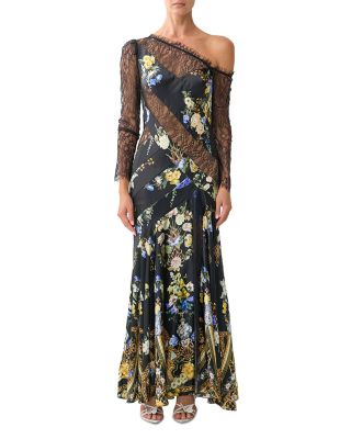 Silk Lace Spliced One Shoulder Dress