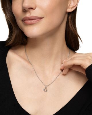 Pav&eacute; Initial Pendant Necklace in Sterling Silver with Diamond, 16"