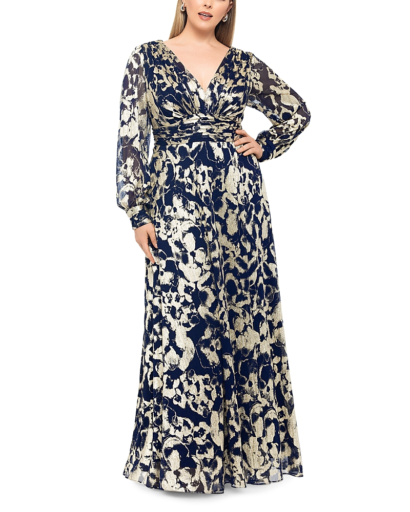 Betsy & Adam Petites Womens Metallic Polyester Evening Dress In Blue