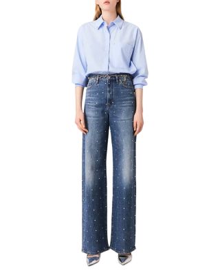 Studded Wide Leg Jeans in Blue