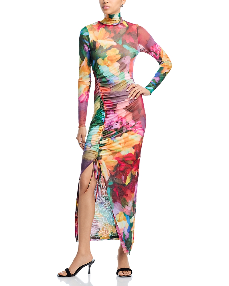 Aqua Floral Mesh Maxi Dress - Exclusive In Multi