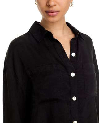Wide Hem Cropped Button Down Shirt