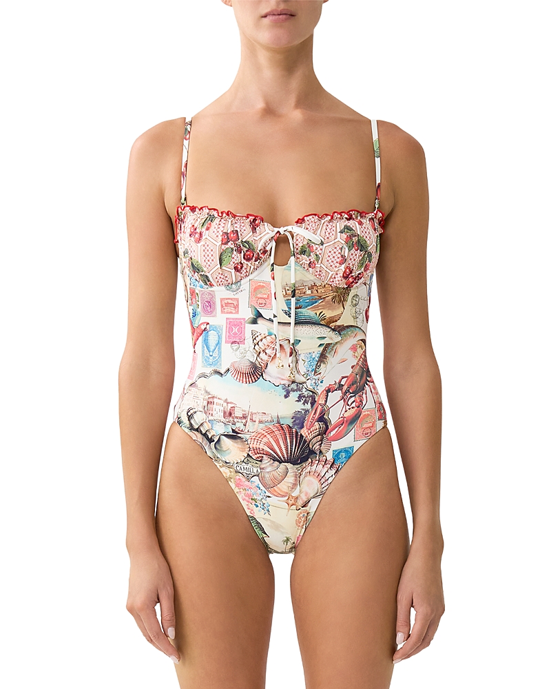 Camilla Ruched Cup Underwire One Piece W Tie Front Notes From The Road In Multi