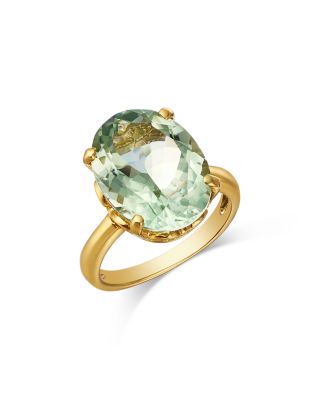Oval Cut Prasiolite Ring in 14K Yellow Gold