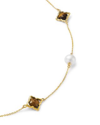 Tiger Eye & Cultured Freshwater Pearl Necklace in 14K Yellow Gold, 22"