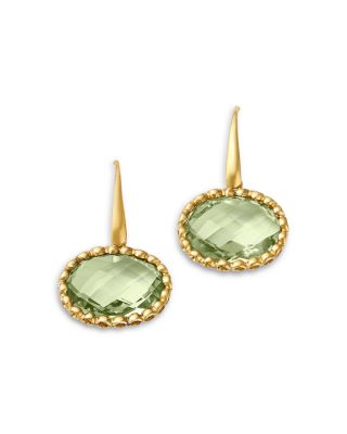 Prasiolite Oval  Drop Earrings in 14K Yellow Gold