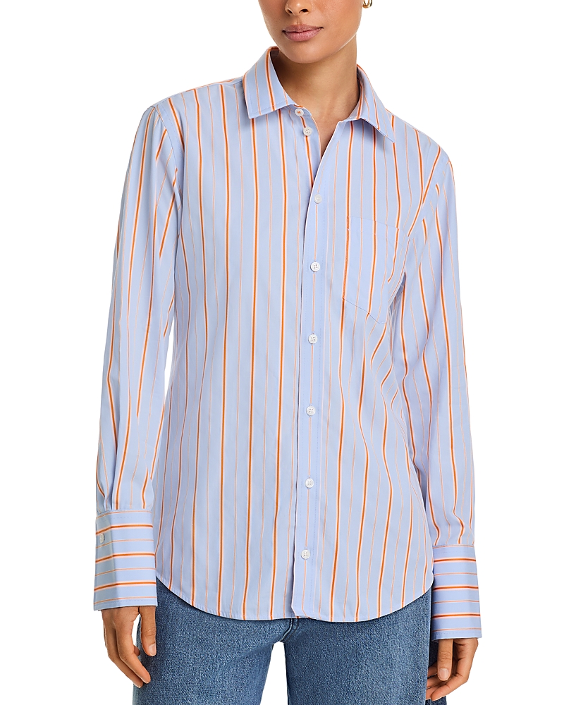 Victoria Beckham Striped Cotton Long-sleeve Shirt In Blue