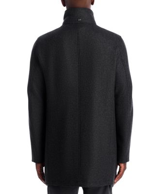 Diagonal Wool &amp; Nylon Overcoat with Removable Faux Fur Collar