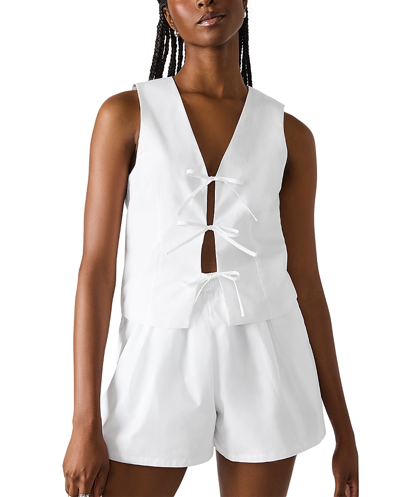 Steve Madden Aliza Tie Front Cotton Blend Top In White