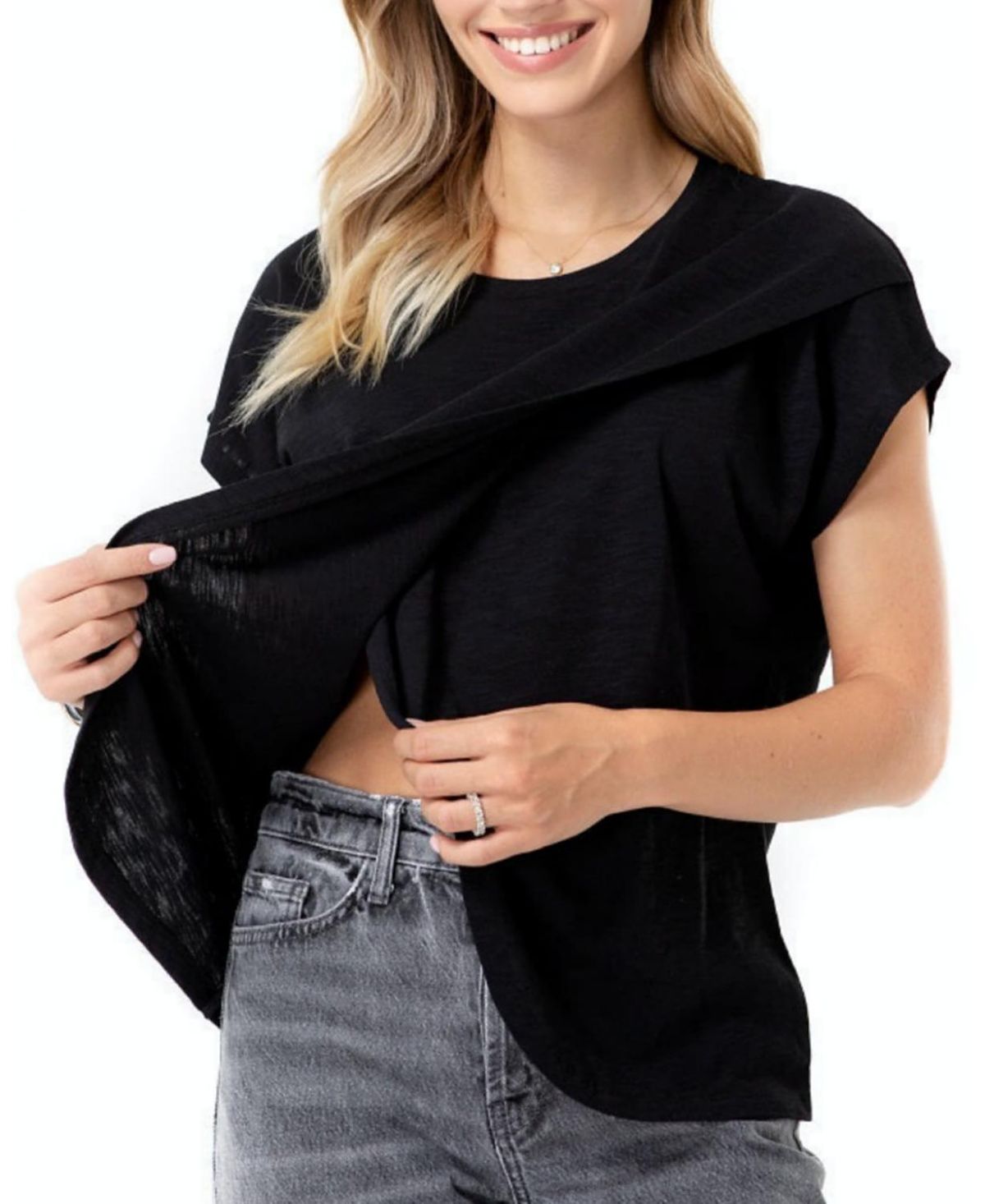 Accouchee Handy Crossover Short Sleeve Cotton Maternity/Nursing Top