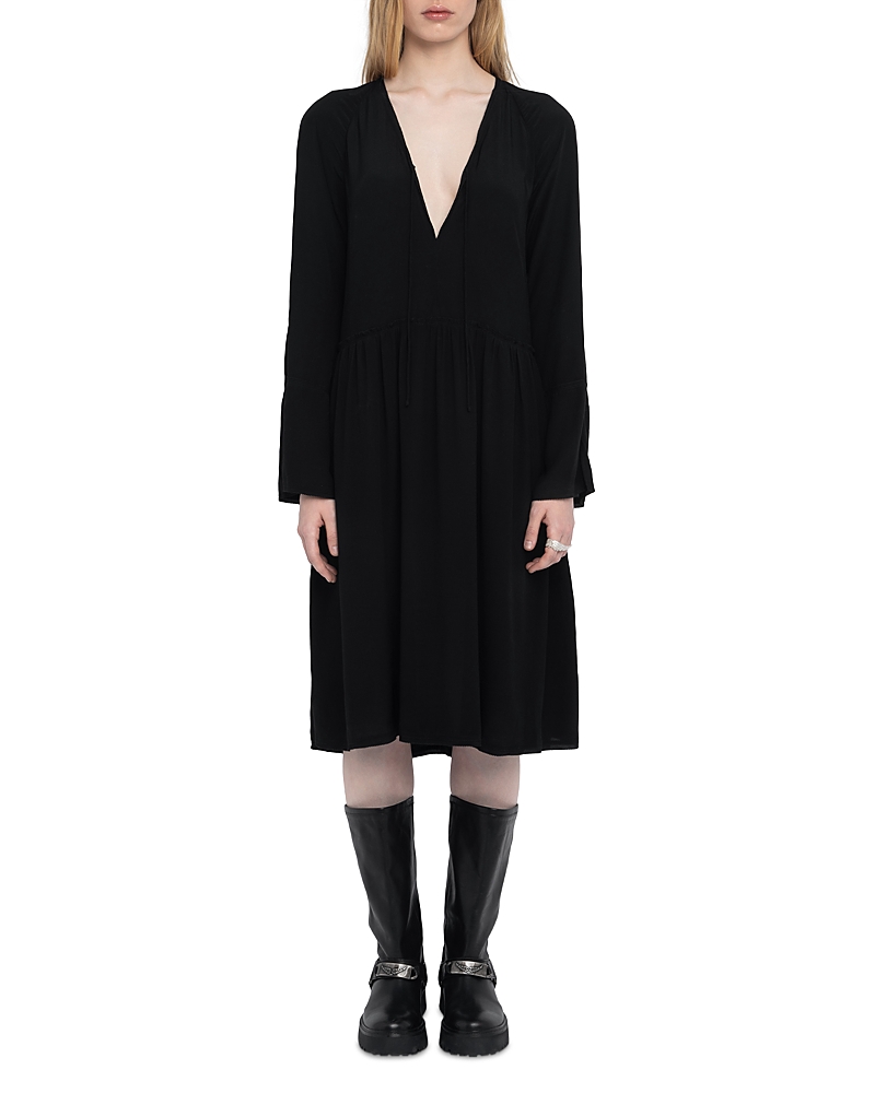 Zadig & Voltaire Rinas Plunge Neck Long Sleeve Dress In Black