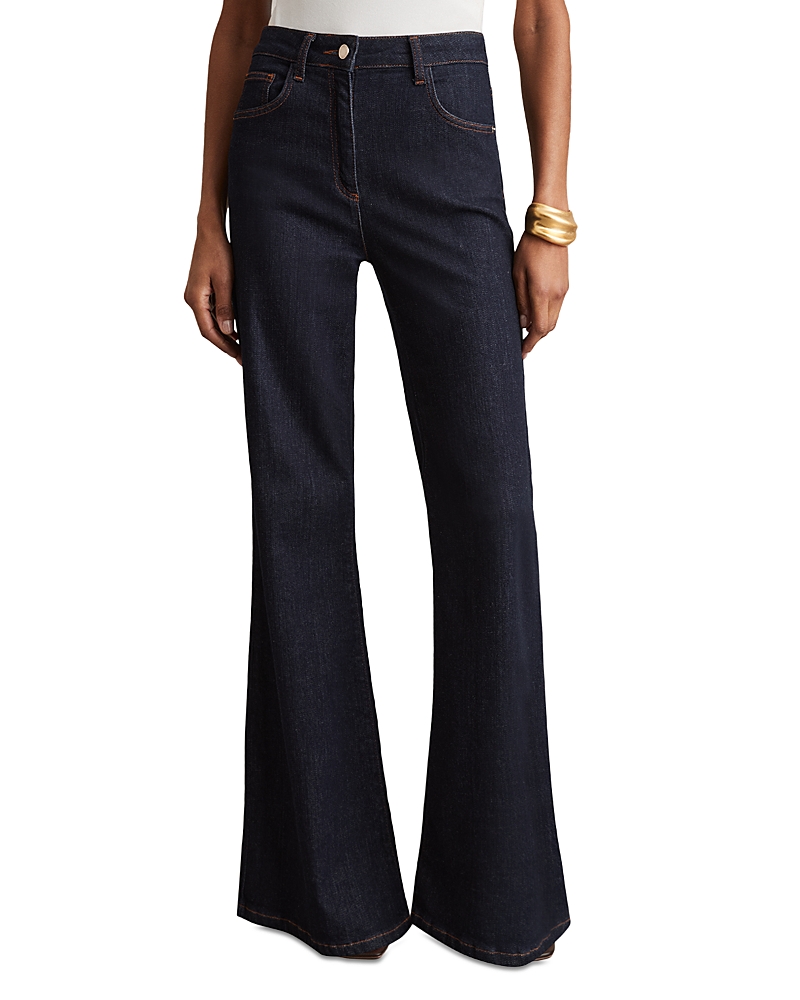 Reiss Petites Bonnie High Rise Flared Jeans in Dark Blue