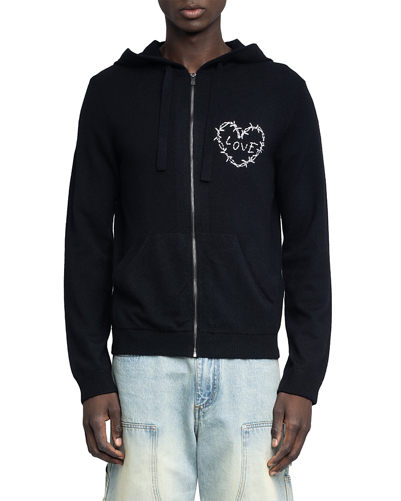 Zadig & Voltaire Clash Heart Zipper Hoodie In Black