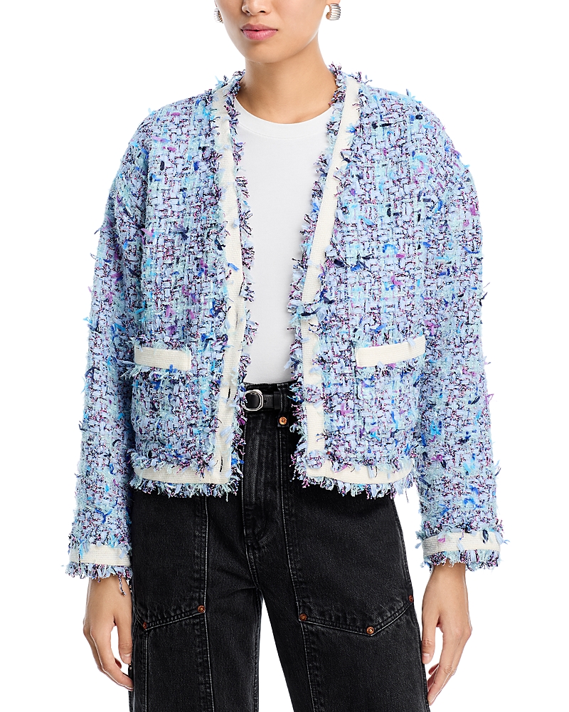 Aqua Ribbon Tweed V Neck Jacket - Exclusive In Multi