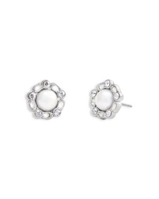 Signature Heritage Pav&eacute; & Imitation Pearl Stud Earrings