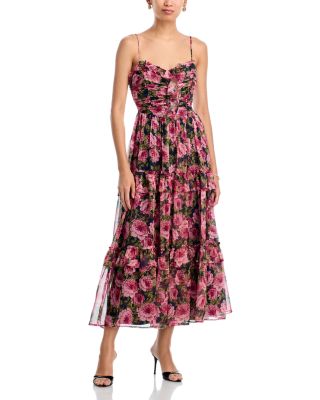AQUA - Floral Print Ruched Guest of Dress- Exclusive