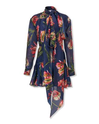 Silk Floral Print Mini Dress