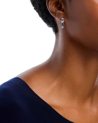 Blue Sapphire & Diamond Huggie Hoop Earrings in 14K White Gold