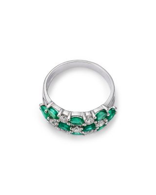 Emerald & Diamond Ring in 14K White Gold