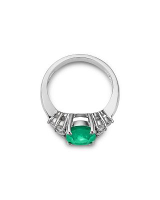 Emerald & Diamond Oval Ring in 14K White Gold
