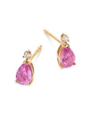 Stone & Diamond Pear Stud Earrings in 14K Yellow Gold