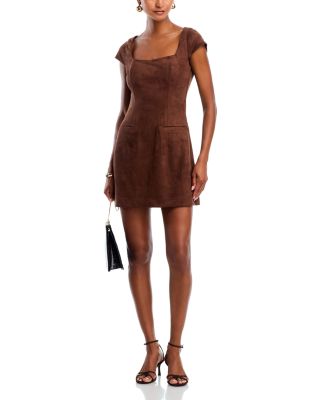 Faux Suede Cap Sleeve Shift Dress - Exclusive