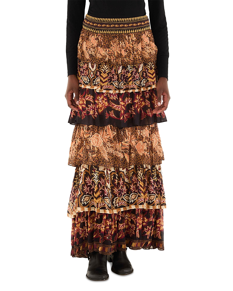 Farm Rio Mixed Scarf Print Tiered Ruffle Maxi Skirt In Multi