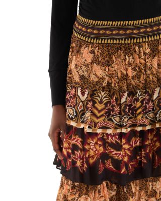 Mixed Scarves Ruffled Maxi Skirt