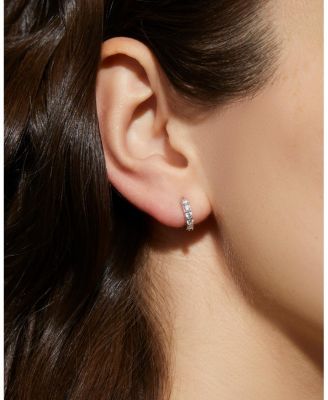  Suzanne Sterling Silver and Cubic Zirconia Huggie Hoop Earrings