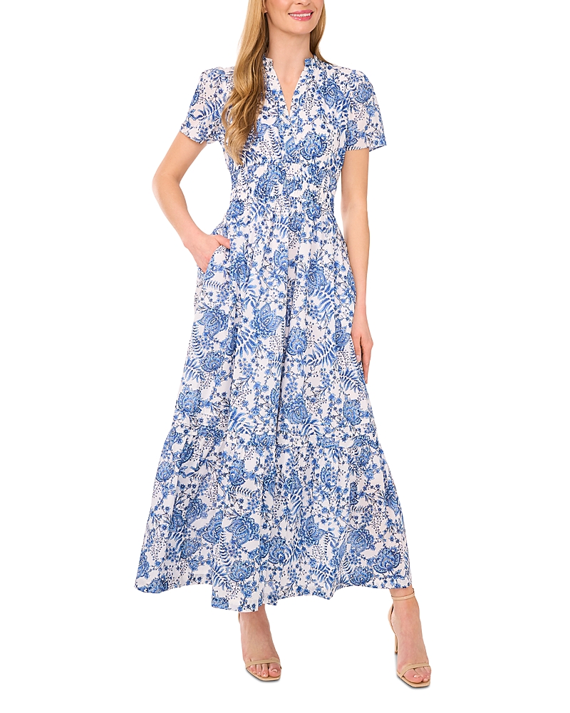Cece Floral Cotton Maxi Dress In Blue