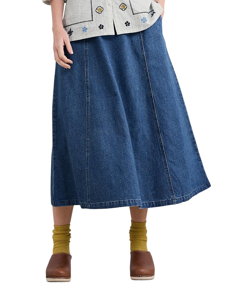 Seasalt Cornwall Restharrow Cotton & Linen A-line Denim Skirt In Blue
