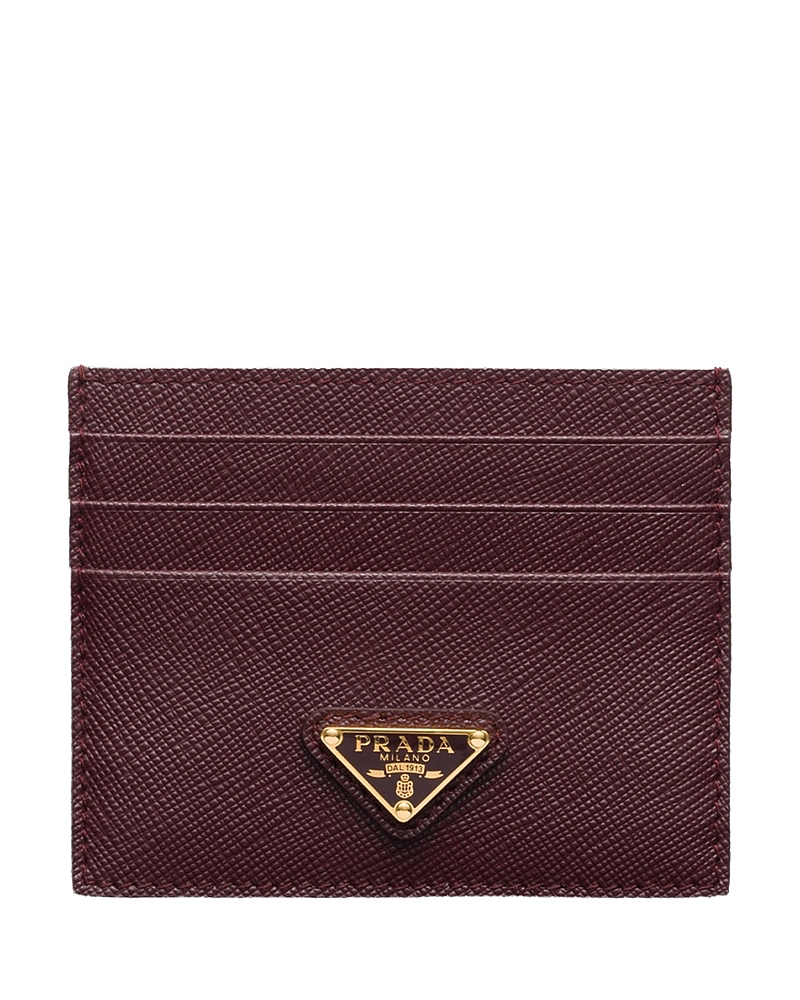 Prada Saffiano Leather Card Holder In Brown