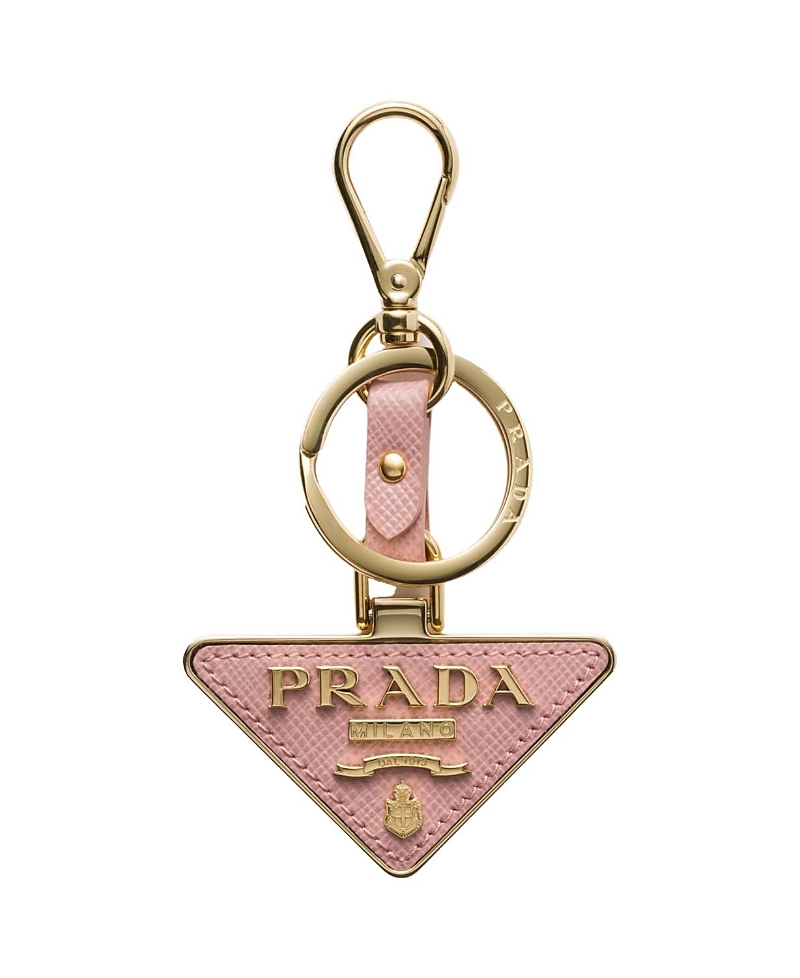 Prada Saffiano Leather And Metal Keychain In Pink