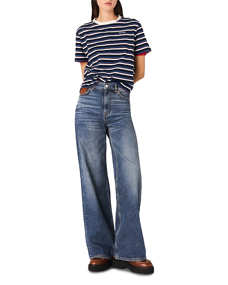 Maje High Rise Wide Leg Jeans In Blue In Blue