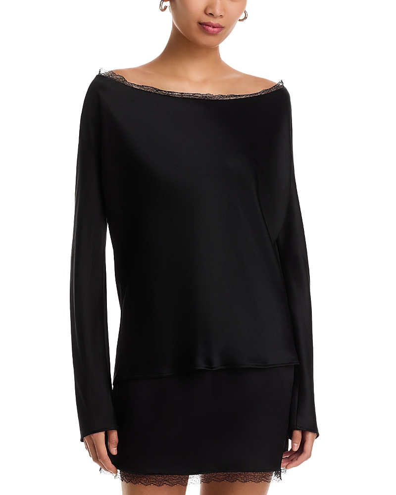 Leset Barb Lace-trimmed Satin Top In Black