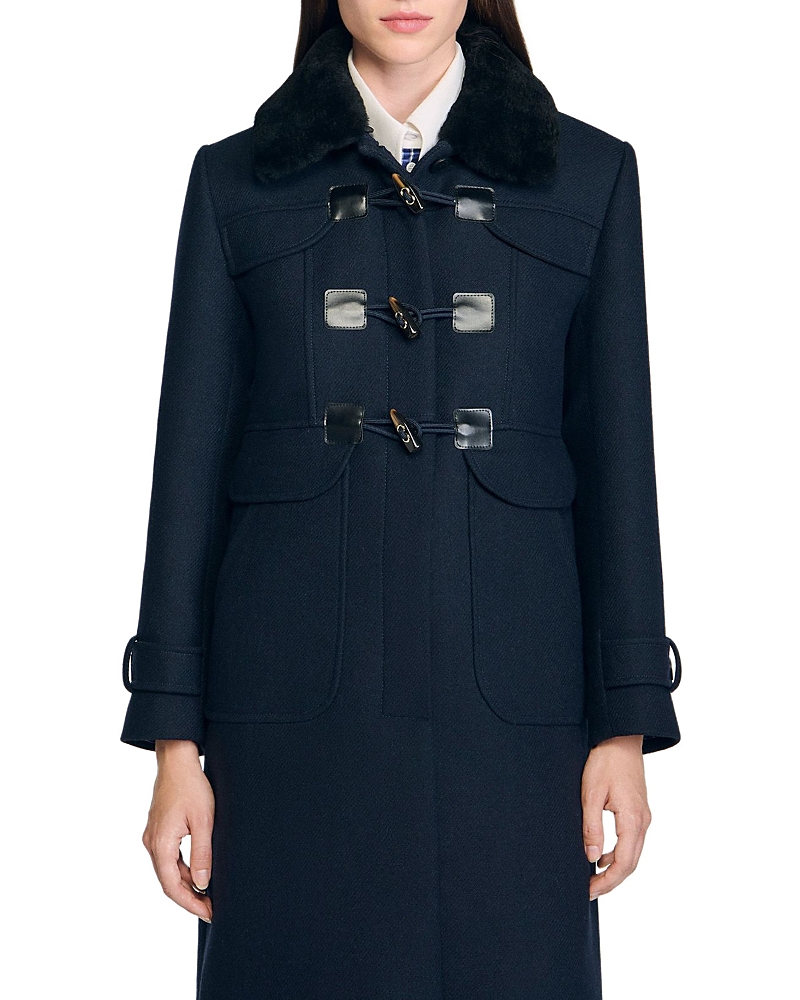 Sandro Long Coat In Blue