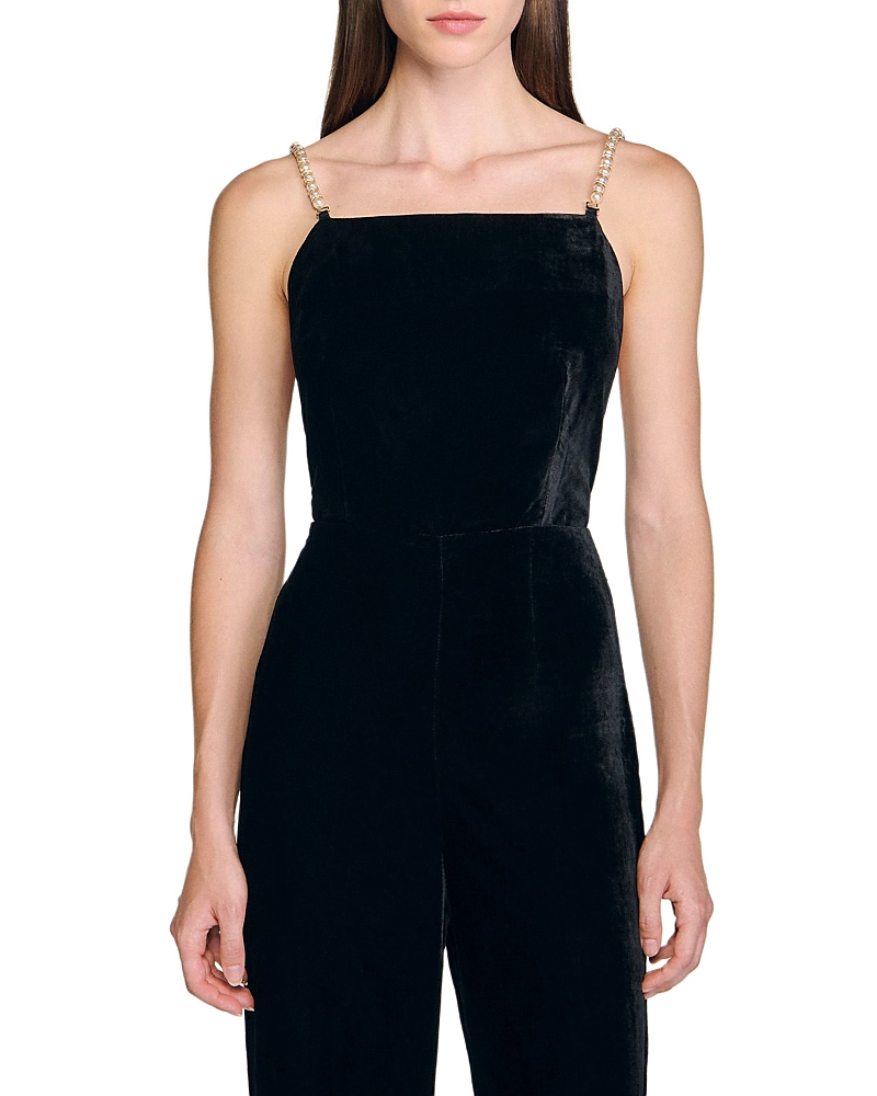 Sandro Velvet Jumpsuit In Black