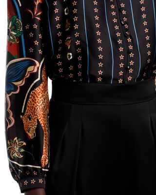 Split V Neck Button Down Blouse