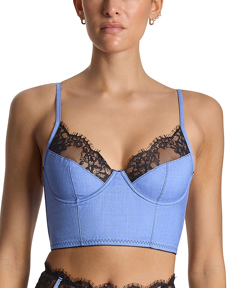 Hanky Panky Latrina Lace Trim Longline Underwire Bra In Blue