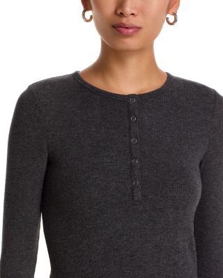 Heathered Modal Rib Long Sleeve Henley Top