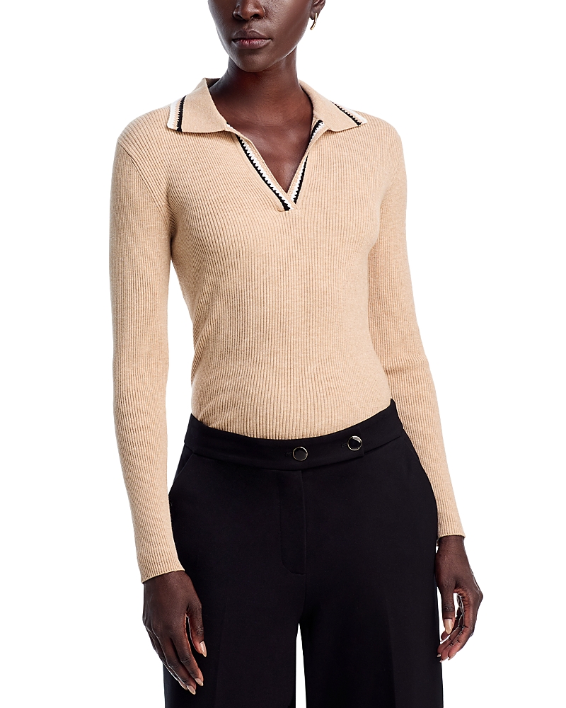 T Tahari Long Sleeve Collar Rib Pullover Sweater In Neutral
