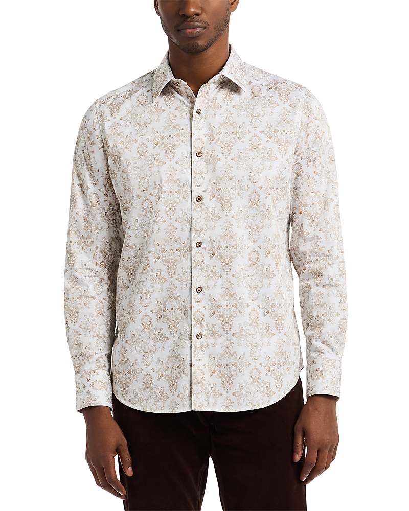 Robert Graham Delancey Damask Print Stretch Cotton Button-up Shirt In Neutral