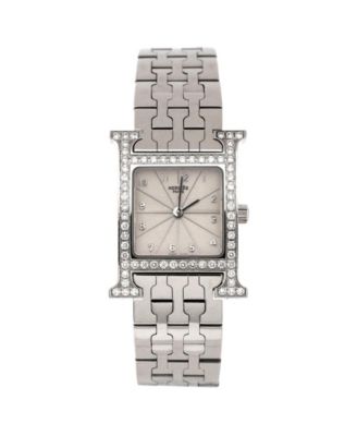 Pre-Owned HERMÈS - Heure H Quartz Watch in Stainless Steel with Diamond Bezel 21mm