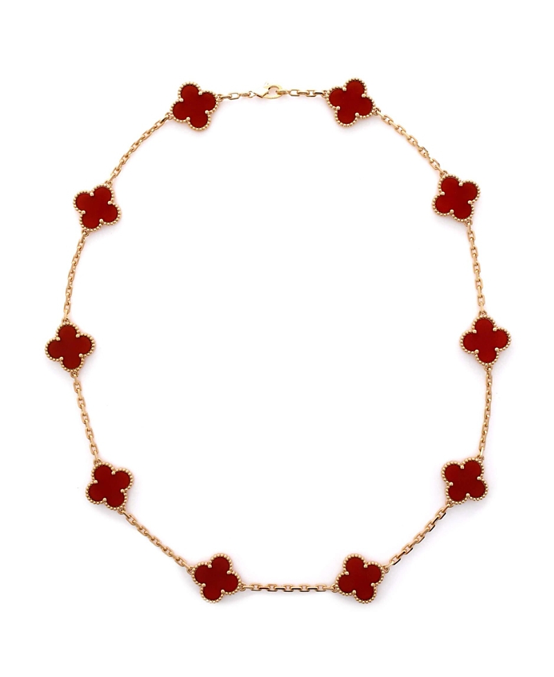 Pre-owned Pre-owned Van Cleef & Arpels Van Cleef & Arpels Vintage Alhambra 10 Motifs Necklace 18k Gold And Carnelian