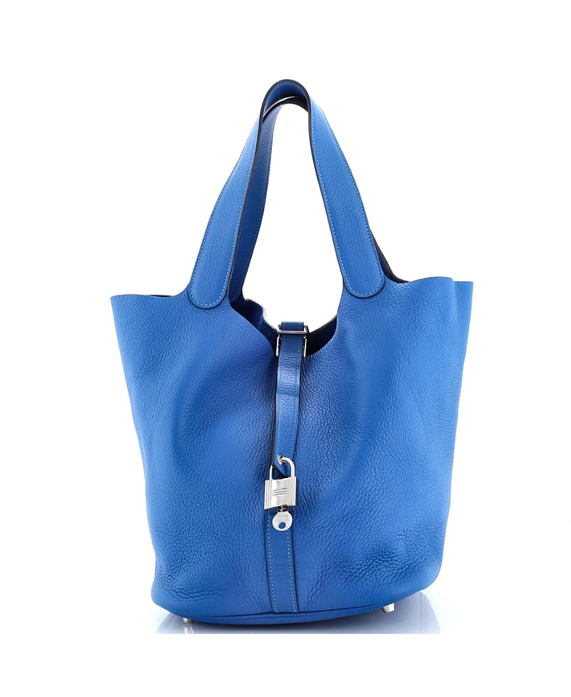 Pre-owned Pre-owned Hermes Hermes Gm Picotin Lock Bag Clemence In Blue
