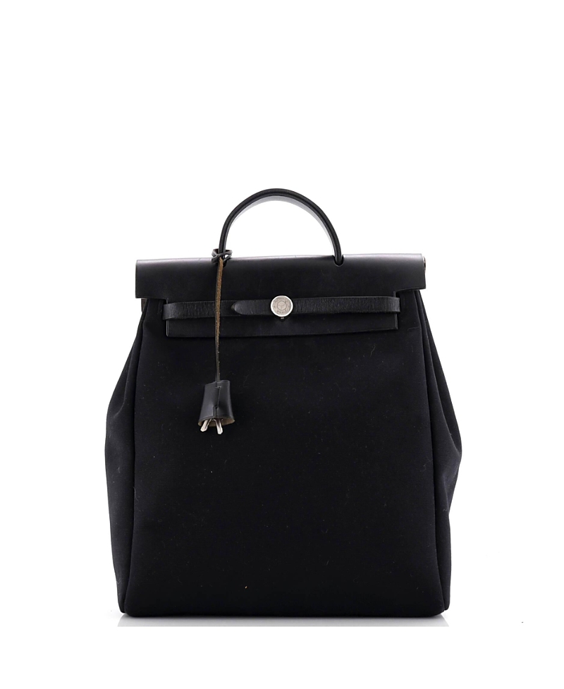 Pre-owned Pre-owned Hermes Hermes Herbag A Dos Zip Backpack Toile And Leather In Black