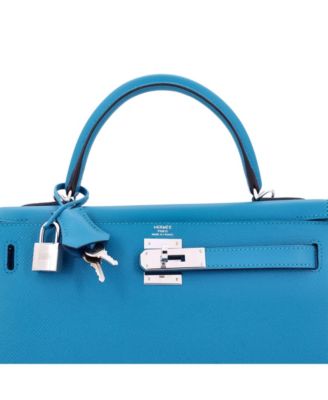 Kelly 28 Handbag Blue Epsom with Palladium Hardware